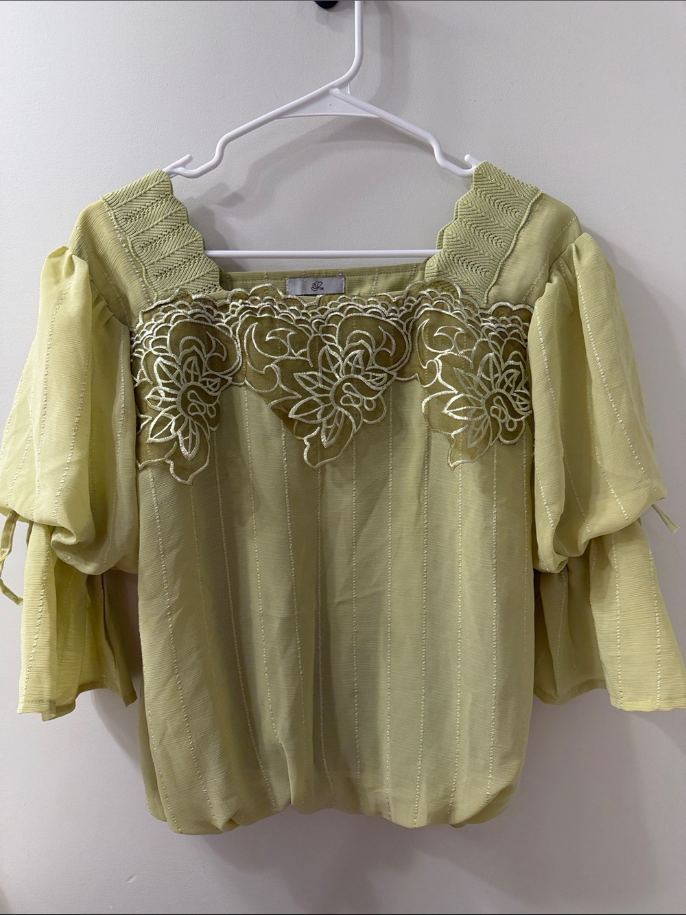 Topshop Light Green Embroidered Square-Neck Crop Top